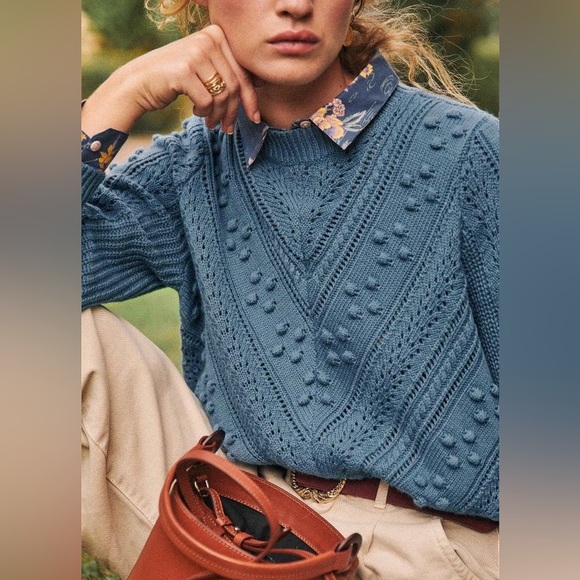 Sézane Solal Jumper / Sweater in Vintage Blue with Bobble Design - Picture 2 of 11